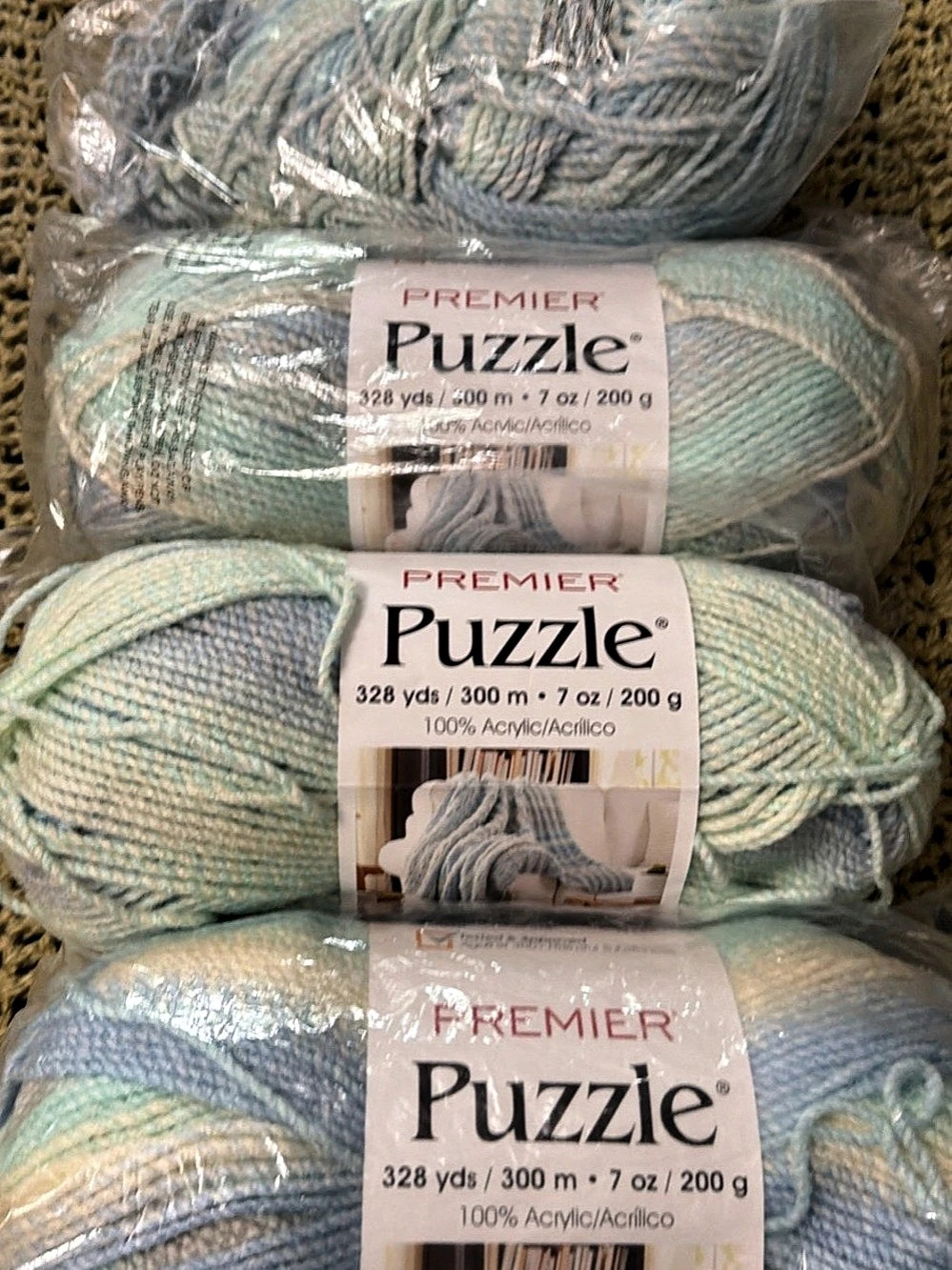 Premier Yarns Puzzle Yarn 4 Skeins Blue & Green Acrylic NWT